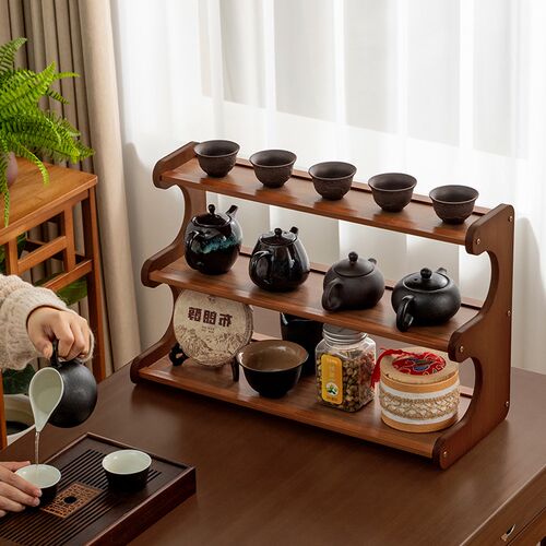 桌面杯架茶桌置物架实木新中式博古架桌上紫砂壶多层摆放架子茶具