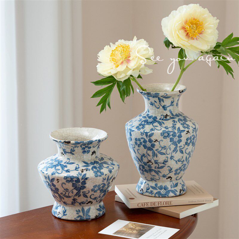 花瓶高级感中式陶瓷水培芍药鲜花客厅插花摆件复古青花瓷餐桌装饰