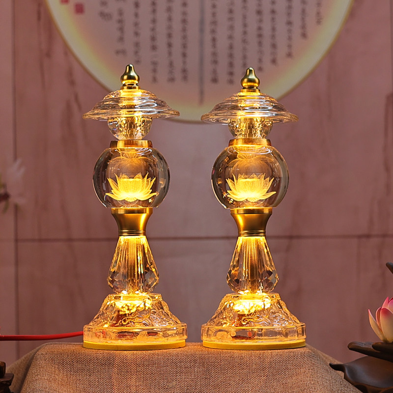 新款LED七彩水晶球莲花灯摆件玻璃供灯神台灯财神灯水晶荷花灯