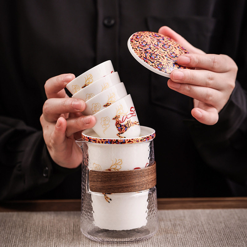 玻璃快客杯旅行茶具单人套装便携包户外一壶三杯陶瓷泡茶壶小套装