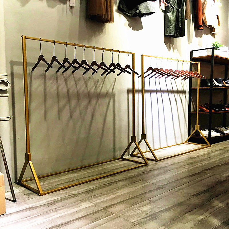 服装展示架落地式金色衣服架子简约店铺装饰男女童装店货架挂衣架