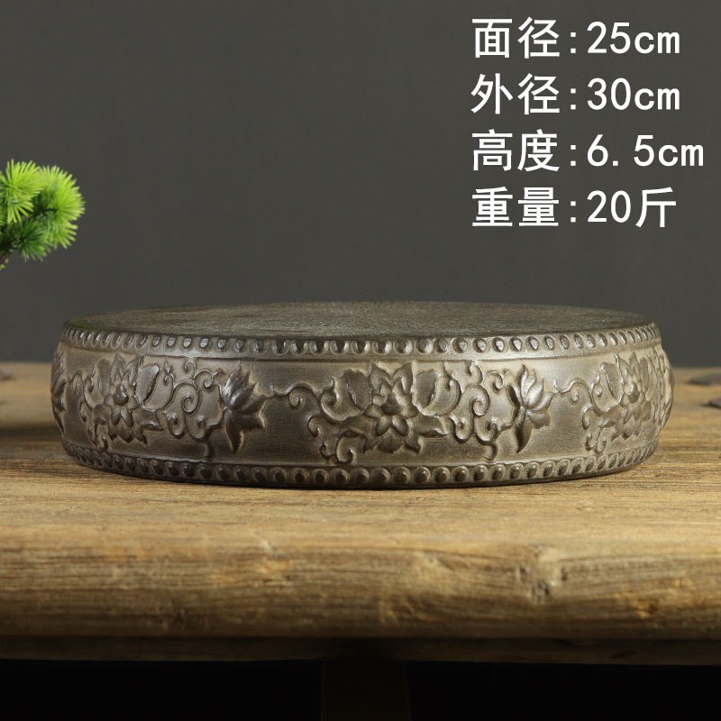 山西古建筑石头青石雕刻 圆盘扁鼓茶台茶桌圆桌石鼓 摆件陈列底座