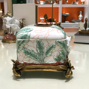 凤凰美居法式美式艺术草丛大象陶瓷镶铜纸巾盒别墅茶几摆件工艺品