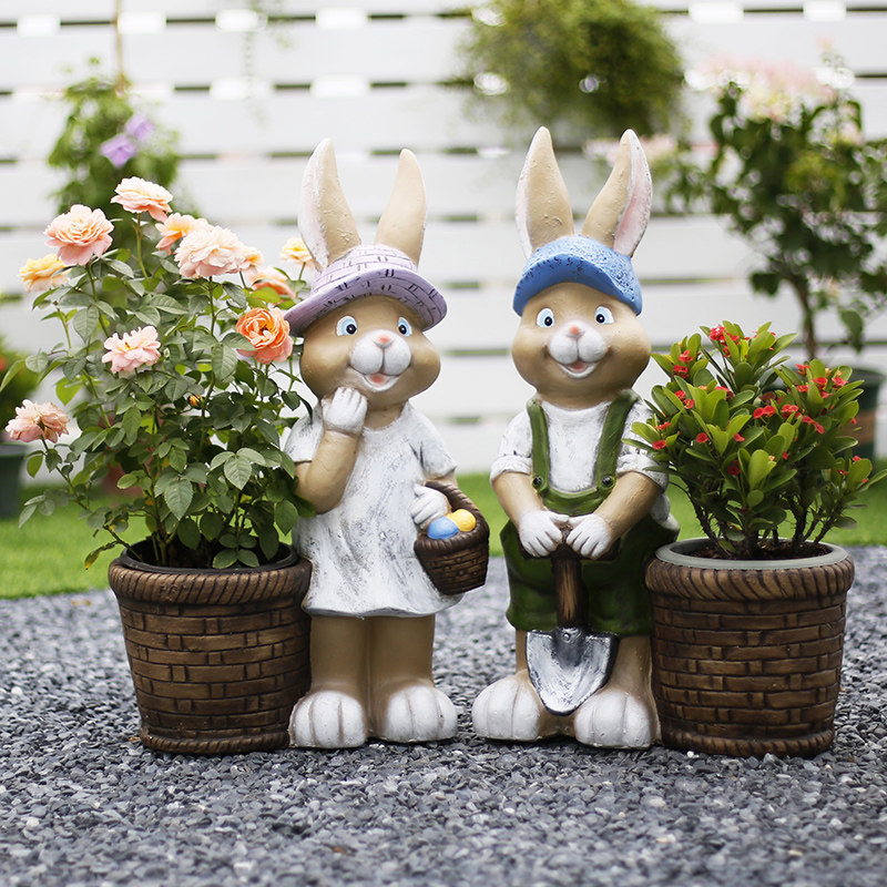 欧式兔子花盆摆件大号花园装饰户外露天阳台幼儿园农家乐创意布置