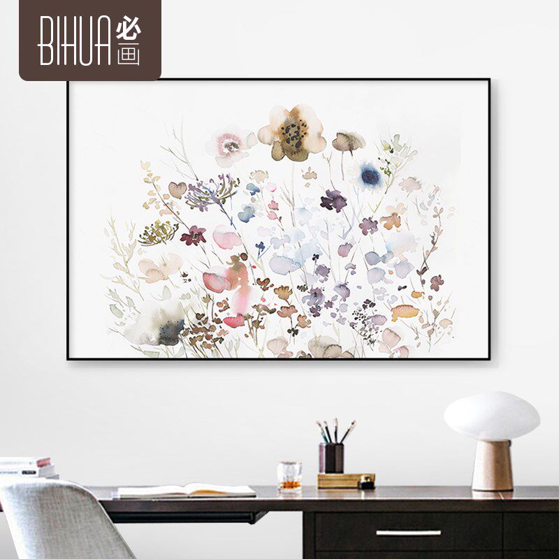 必画北欧小清新水彩唯美花语铝合金外框装饰画客厅挂画背景墙壁画