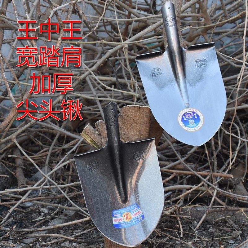 宽牌锰钢加厚尖锹王中王钢锹农用挖土翻地种花栽树尖头锨家用铲子图片