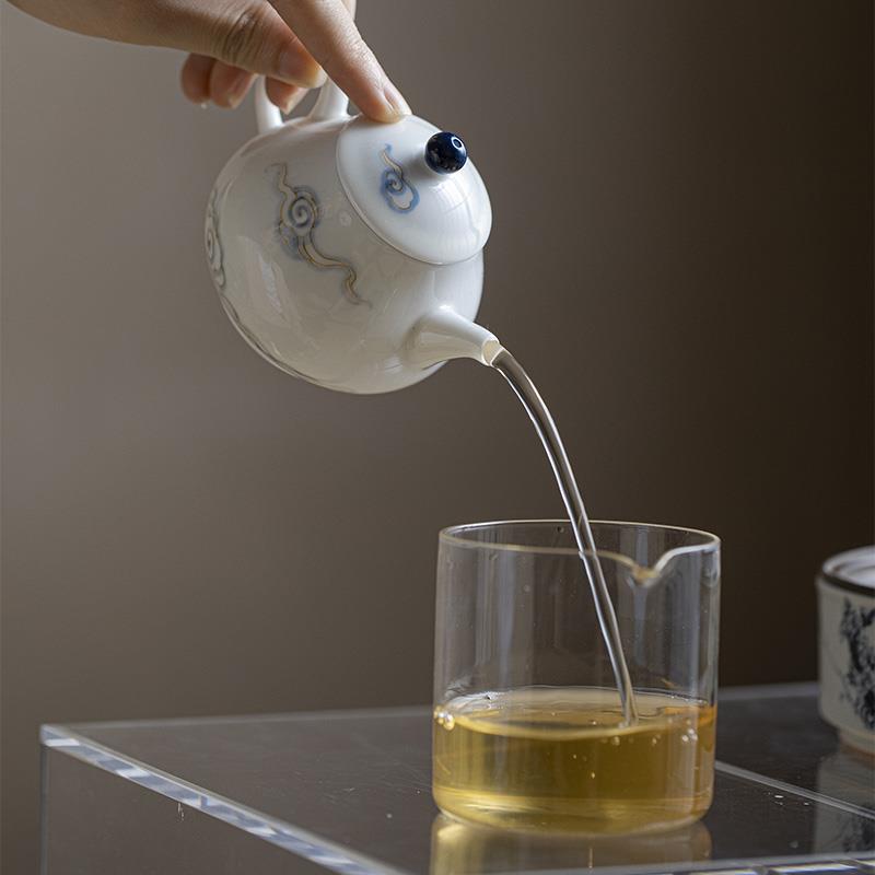 一品仟堂青己手绘青花茶壶功夫茶具陶瓷泡茶壶球孔过滤家用泡茶壶