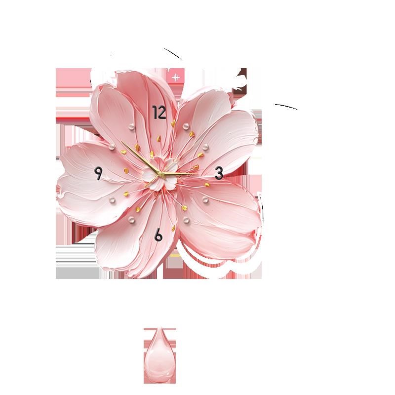 奶油风入户玄关装饰画带钟表花卉餐厅客厅挂画高级感挂钟发光壁画