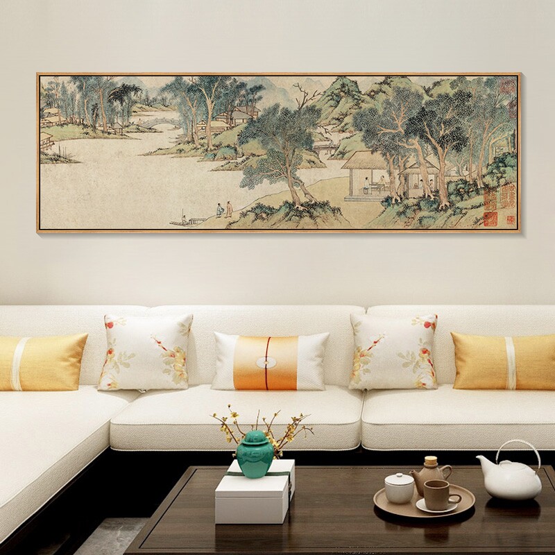 文徵明装饰画新中式客厅山水画浒溪草堂图国画书房挂画卧室床头画