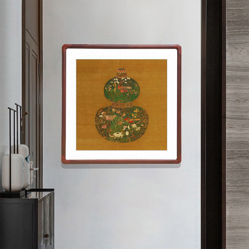 名家字画葫芦花瓶中式客厅入户玄关复古挂画办公室饭店斗方装饰画