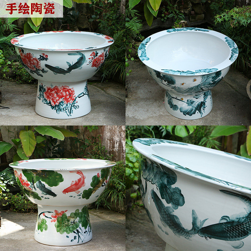 陶瓷鱼缸景德镇青花特大号养鱼盆落地立式荷花睡莲缸室外庭院水缸