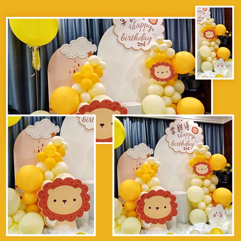卡通狮子男孩女孩宝宝周岁满月百天生日布置装饰定制KT背景板0080