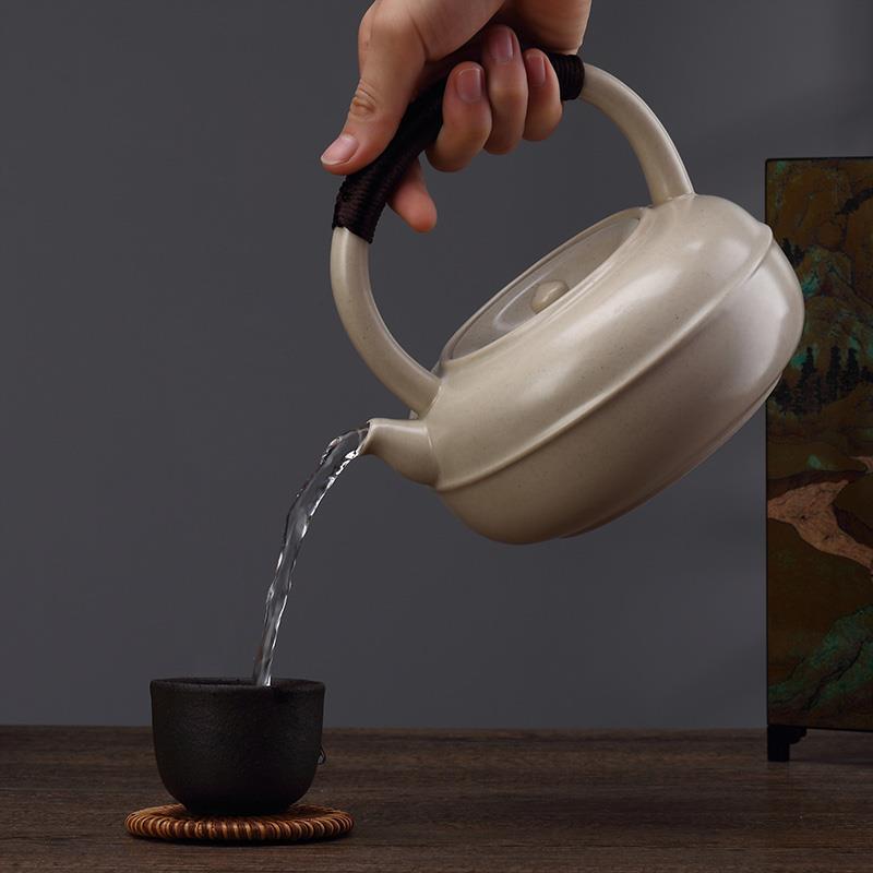 苏打釉陶瓷烧水壶草木灰煮茶壶白泥提梁壶手工大容量明火煮水陶壶