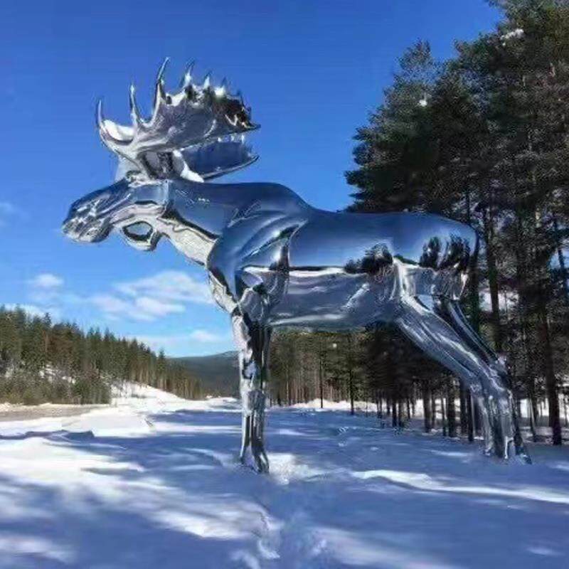 不锈钢麋鹿雕塑大型户外金属锻造动物造型景区园林小品景观装饰