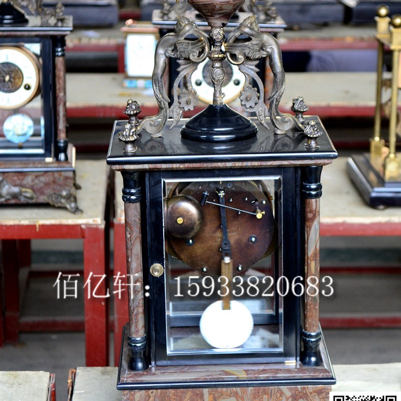 钟表天然大理石机械座钟纯铜表芯三五报时古典复古创意工艺座钟