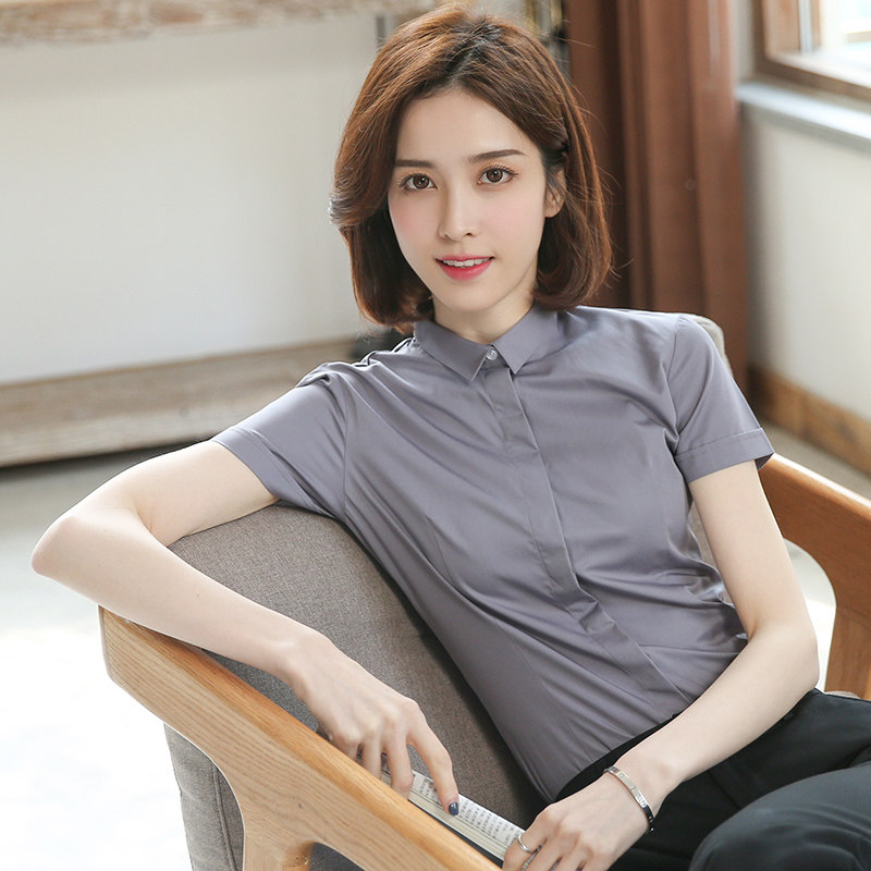 白衬衫女短袖夏职业正装商务工作服女士白色衬衣小领工装夏季薄款
