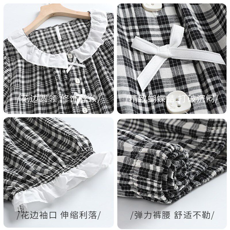 睡衣女春秋款梭织纯棉纱布长袖女款秋季全棉薄款秋冬公主风家居服