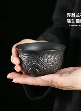 紫陶茶杯主人杯单杯大号防烫纯手工高端紫砂功夫茶具品茗杯盏紫沙