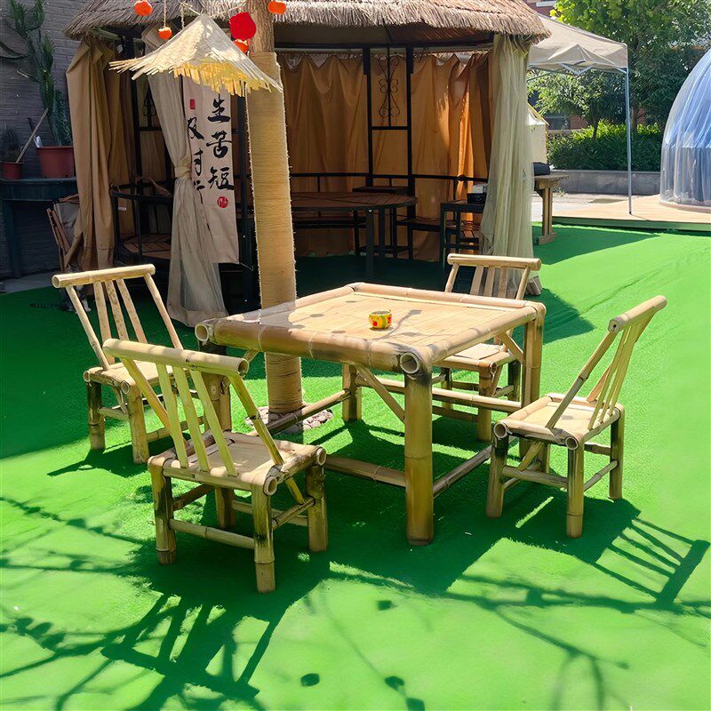 纯手工编织老式竹桌椅子竹子桌子庭院户外休闲竹制品桌椅子套装