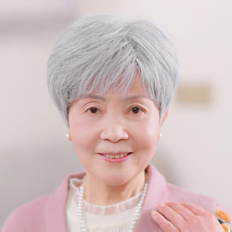 奶奶白色假发蓬松短发表演白发假发套老人整顶花白真发全头套透气