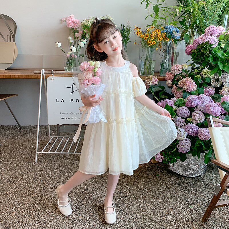 女童夏装连衣裙2024新款夏天裙子儿童露肩公主裙小女孩夏季雪纺裙