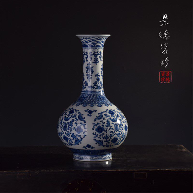 景德镇陶瓷器花瓶 纯手工仿古大号青花瓷家居台面工艺装饰品摆件