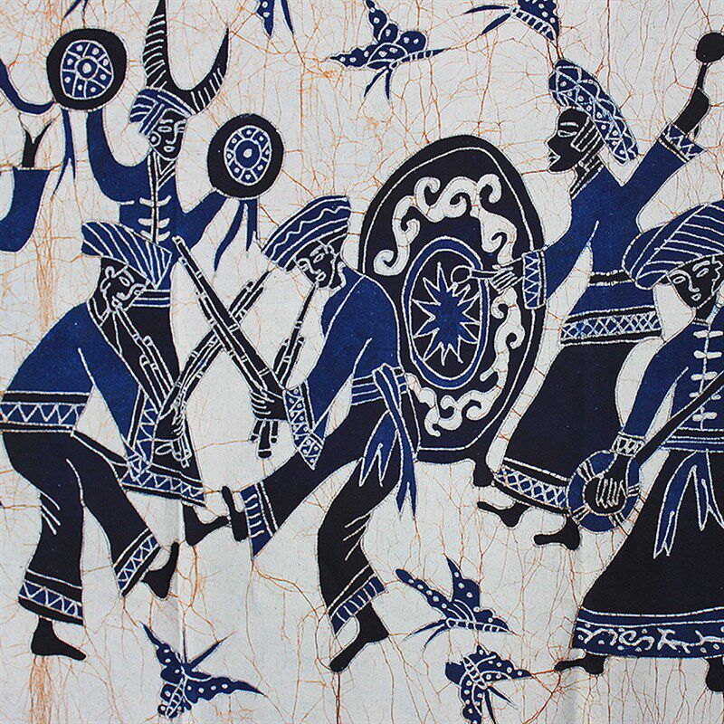 苗族蜡染画芦笙舞棉布壁画客厅卧室装饰画云南民族工艺品墙饰壁挂