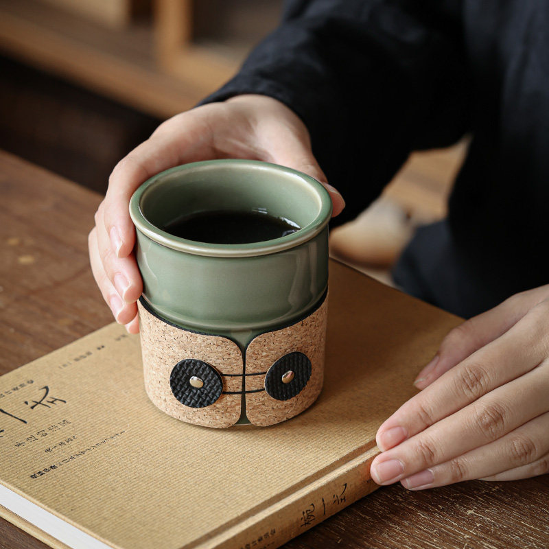 越窑青瓷茶杯水杯家用办公室泡茶杯防烫咖啡杯子高档精致随行杯