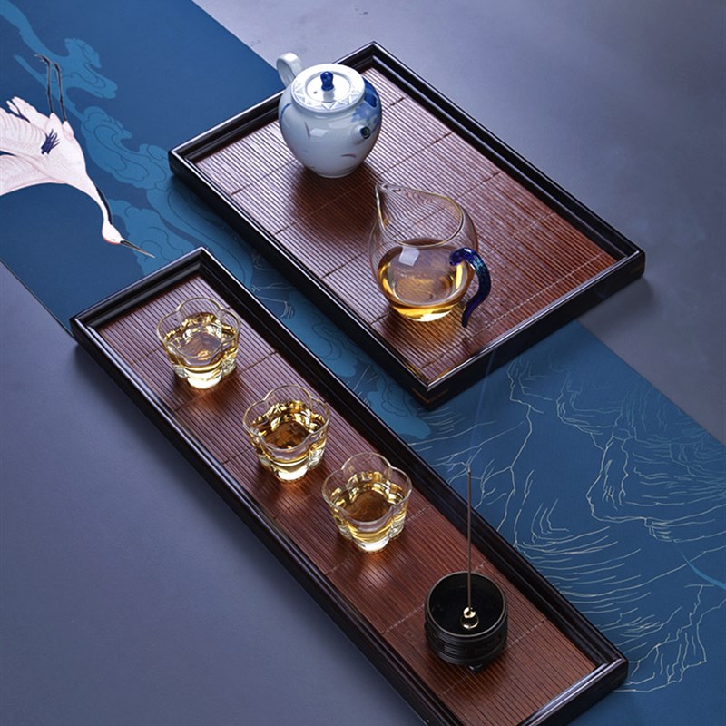 竹制茶杯茶具收纳中式复古奉茶盘竹编茶托盘竹杯托功夫茶具干泡盘