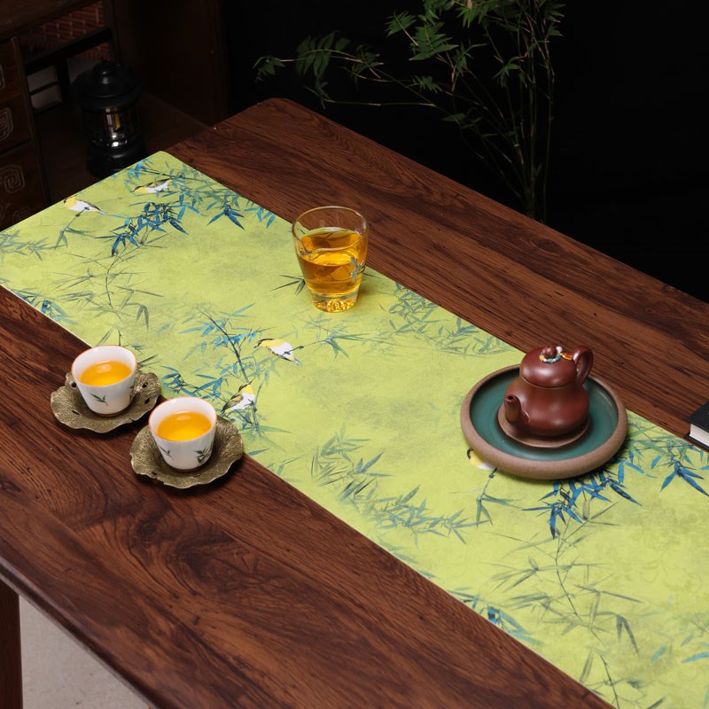 茶台桌布高端茶席长桌旗防水干泡垫中式禅意茶桌垫布绿色茶旗垫子