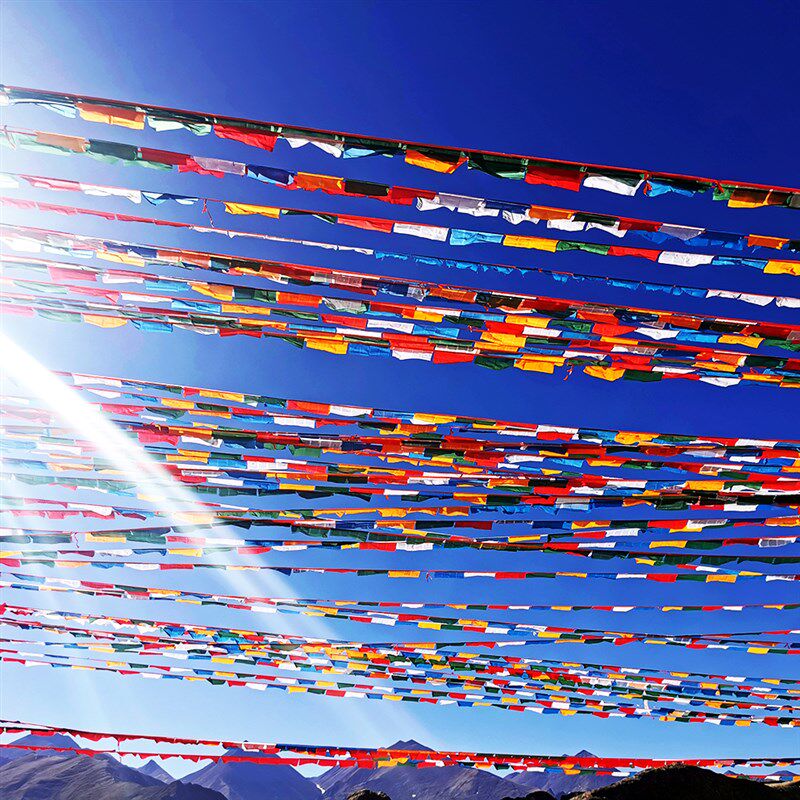 西藏手工印五色经幡 藏式手工棉布风马旗挂幡隆达全家福