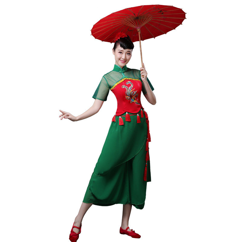 古典舞演出服女伞舞扇子舞腰鼓服开门红喜庆团体秧歌舞表演服套装