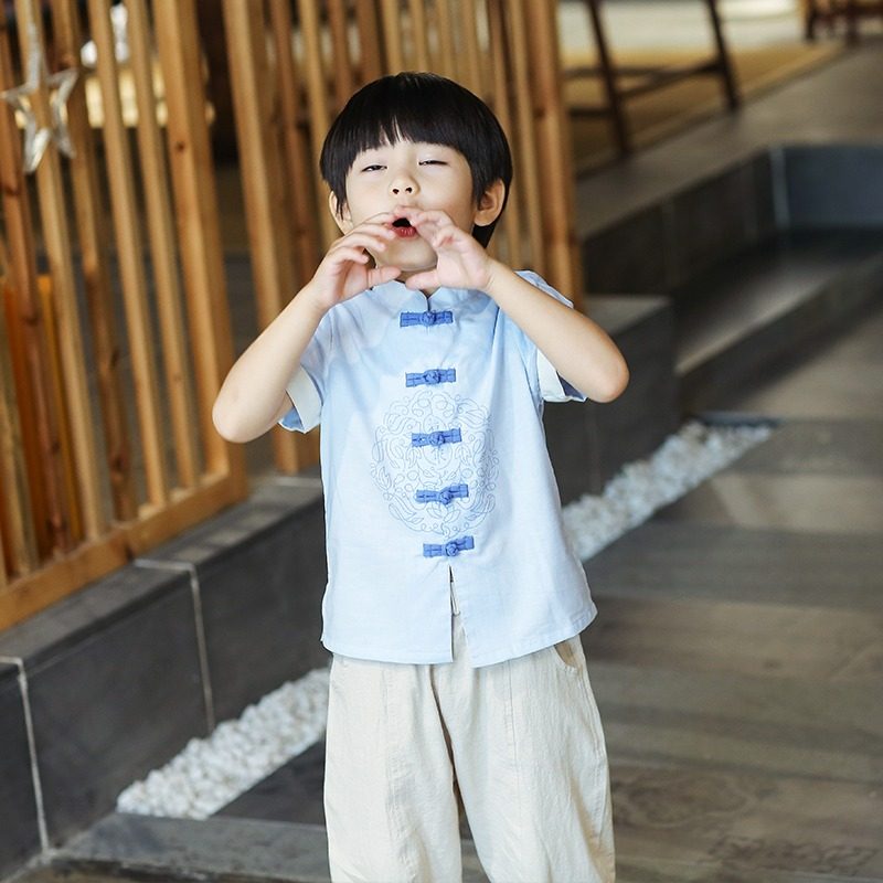 汉服男童改良薄款唐装儿童中国风夏宝宝中式复古套装小孩民族服装