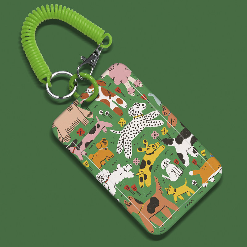 绿色狗狗插画公交卡学生饭卡校园门禁卡证件卡套工牌钥匙链一体