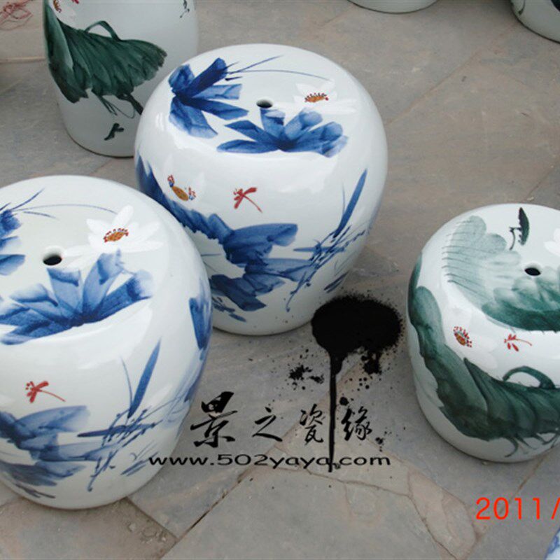 景德镇陶瓷器手绘青花瓷凉凳浴室庭院子室户外阳台凳子防水荷韵