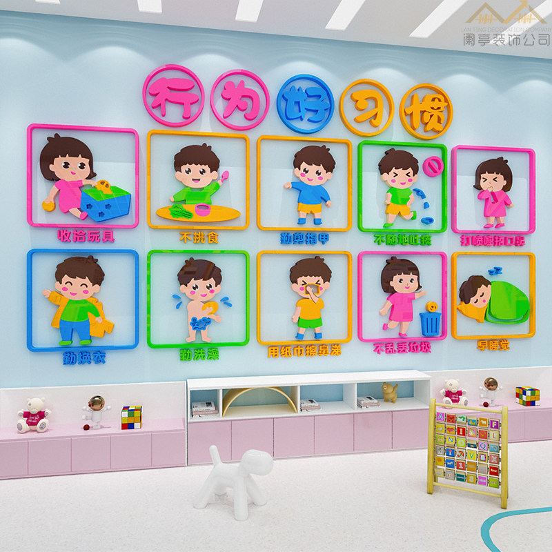 行为好习惯卡通创意墙贴幼儿园教室布置环创主题3d立体背景墙装饰