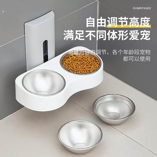挂壁式猫碗猫食盆防打翻双碗猫咪饮水喂食器悬挂猫粮食碗保护颈椎
