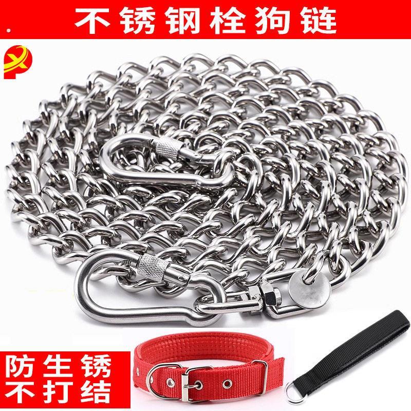 加厚不锈钢狗炼子大型犬中型犬小型犬铁炼项圈狗绳防咬斗牛栓狗炼