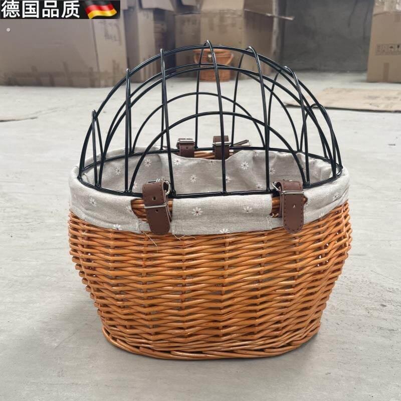 电动车狗狗座椅藤编自行车篮子宠物笼猫狗车篮筐娄购物篮子编织框