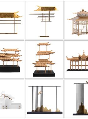 中国古代凉亭仿古建筑园林模型摆件酒店客厅玄关电视柜书房装饰品