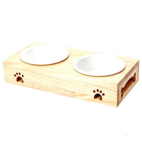 竹子猫碗 陶瓷宠物碗 陶瓷猫碗 实木宠物餐桌 饮水狗碗不锈钢竹架