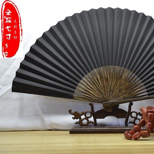 绍兴黑纸扇传统青灰扇 素面 全棕竹 描画 折扇工艺 老白玉