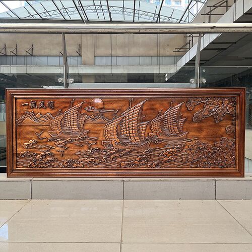 东阳木雕香樟木实木雕刻新中式横牌匾装饰挂画电视背景墙客厅