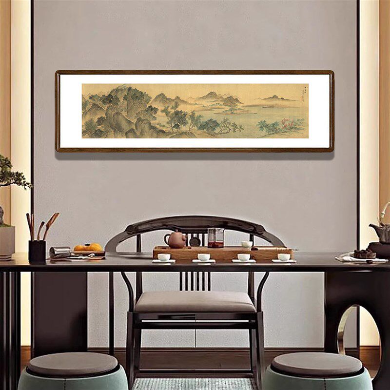 恽寿平国画湖山春暖图水墨山水画新中式客厅装饰画茶室背景墙挂画