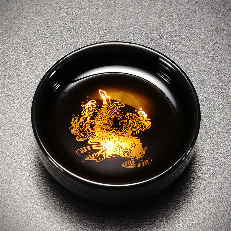 高档鲤鱼功夫茶具套装家用办公陶瓷茶壶茶杯黑釉懒人石磨泡茶神器