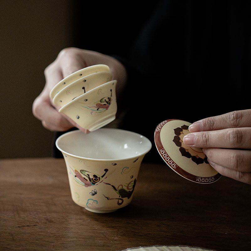 蕴华堂敦煌飞天旅行茶具一壶三杯户外便携式礼盒陶瓷快客杯伴手礼