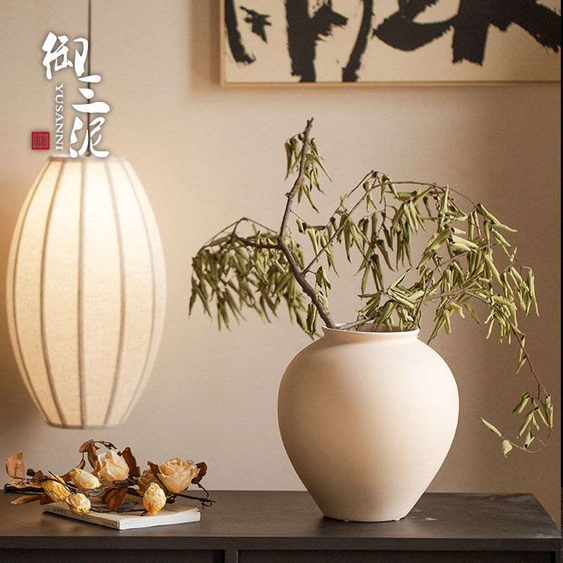 御三泥中式高级感侘寂简约插鲜花干花花瓶家居客厅装饰品陶瓷摆件