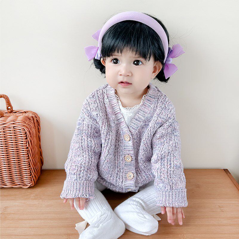 女童春秋季新款洋气毛衣针织衫婴儿小外套上衣宝宝外出服上衣新