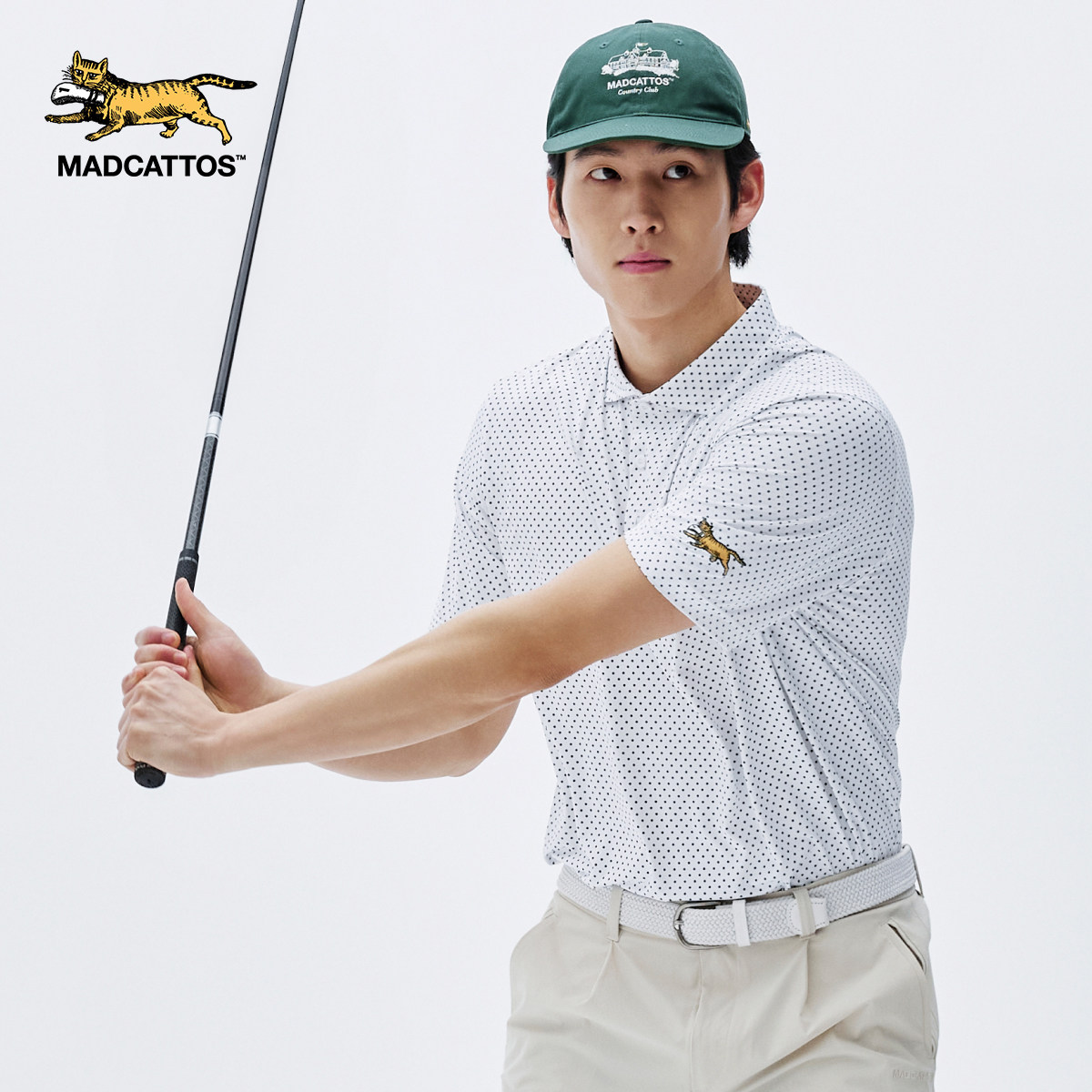MADCATTOS/麦卡托男士波点印花Polo衫夏季新款高尔夫短袖运动衬衫