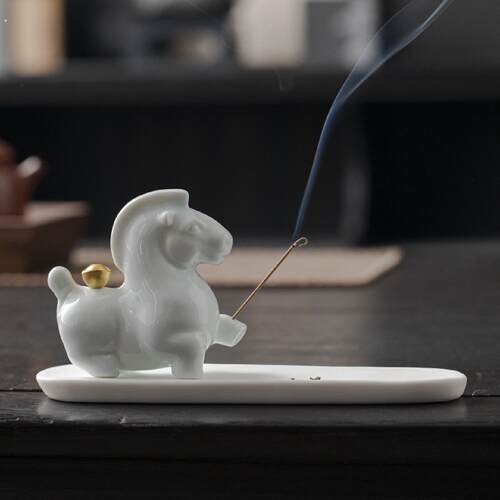 马上有钱陶瓷生肖马线香插香座茶道香薰炉摆件线香托盘卧室点香器